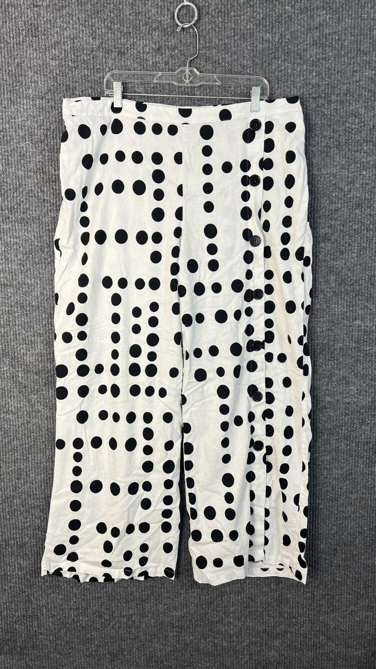 Cato Pants Women Plus 22/24W White Polka Dot Wide Leg Linen Blend Pull On Boho